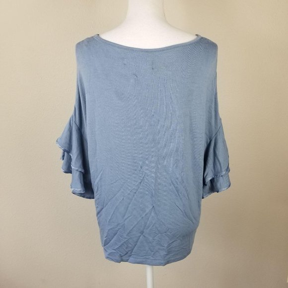 Workshop / M / Dusty Blue Ruffle Sleeve Slouchy Bl - Picture 4 of 9